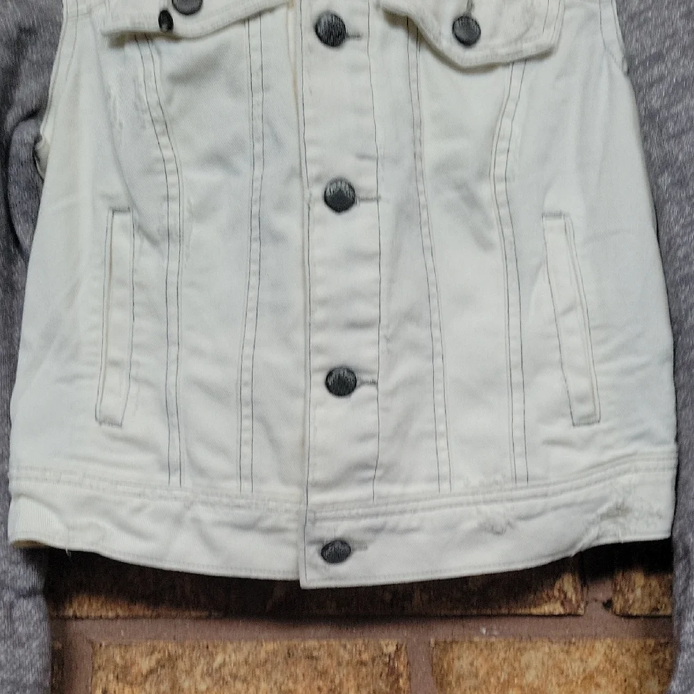 Free People Knit Hooded Cotton White Jean Jacket Size XS Boho - Picture 8 of 9